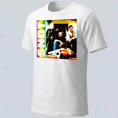 Vibrant pop art style SNOT T-shirt featuring alternative metal band members