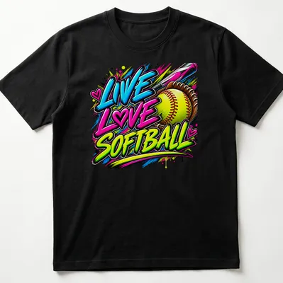 Bold graffiti print of Live Love Softball in vibrant colors