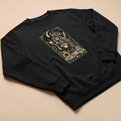 Vintage illustration of a skeleton with flowers and a softball bat on a — printed on a unisex sweatshirt