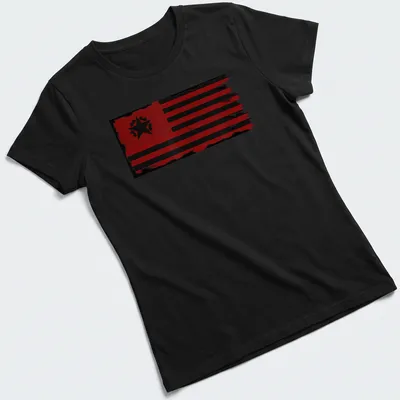 Grunge-style T-shirt featuring a solidarity flag in red and black — printed on a women's shirt
