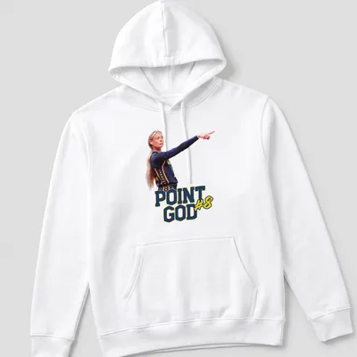 Illustration of Sophie Cunningham in action with 'Point God#8' text in navy, yellow, and red — printed on a unisex hoodie