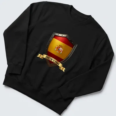 Spanish heritage crest shield t-shirt with bold lettering and intricate design — printed on a unisex sweatshirt