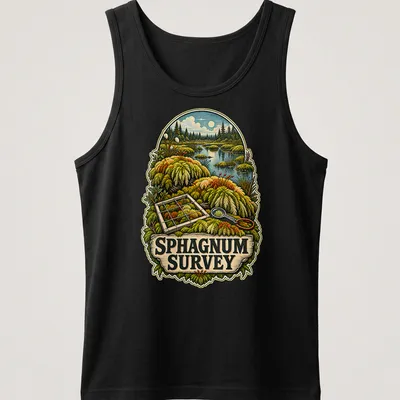 Vintage illustration of Sphagnum moss in a natural landscape with printed text — printed on a tank top