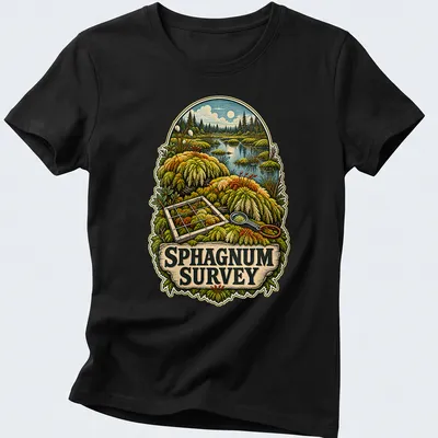 Vintage illustration of Sphagnum moss in a natural landscape with printed text — printed on a women's shirt