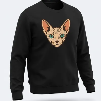 Retro illustration of a Sphynx cat in peach, brown, and teal tones — printed on a unisex sweatshirt