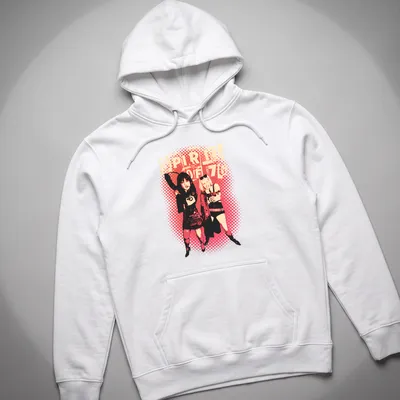 Retro distressed tee featuring the text 'Spirit of 76' with punk women imagery — printed on a unisex hoodie