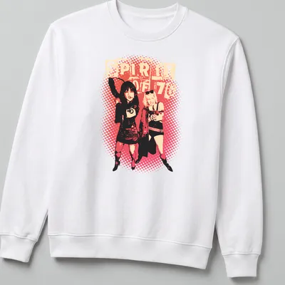Retro distressed tee featuring the text 'Spirit of 76' with punk women imagery — printed on a unisex sweatshirt