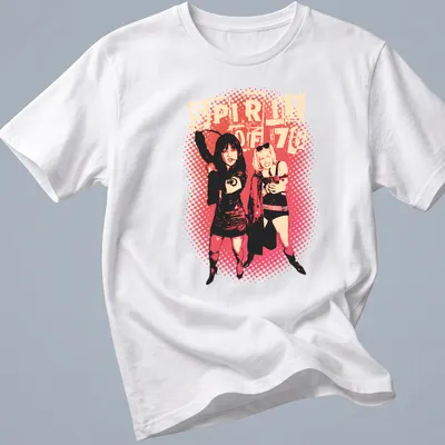 Retro distressed tee featuring the text 'Spirit of 76' with punk women imagery