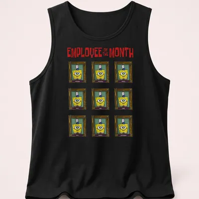 Cartoon Spongebob Squarepants t-shirt with 'EMPLOYEE OF THE MONTH' printed above him. — printed on a tank top