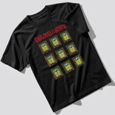 Cartoon Spongebob Squarepants t-shirt with 'EMPLOYEE OF THE MONTH' printed above him.