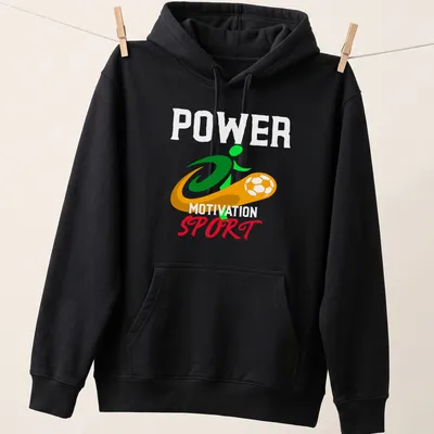 Vibrant Sport Power Motivation t-shirt featuring a soccer player in action — printed on a unisex hoodie