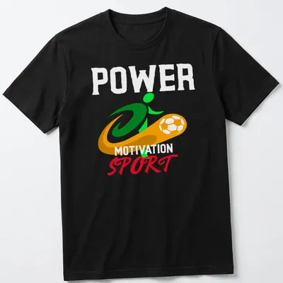 Vibrant Sport Power Motivation t-shirt featuring a soccer player in action