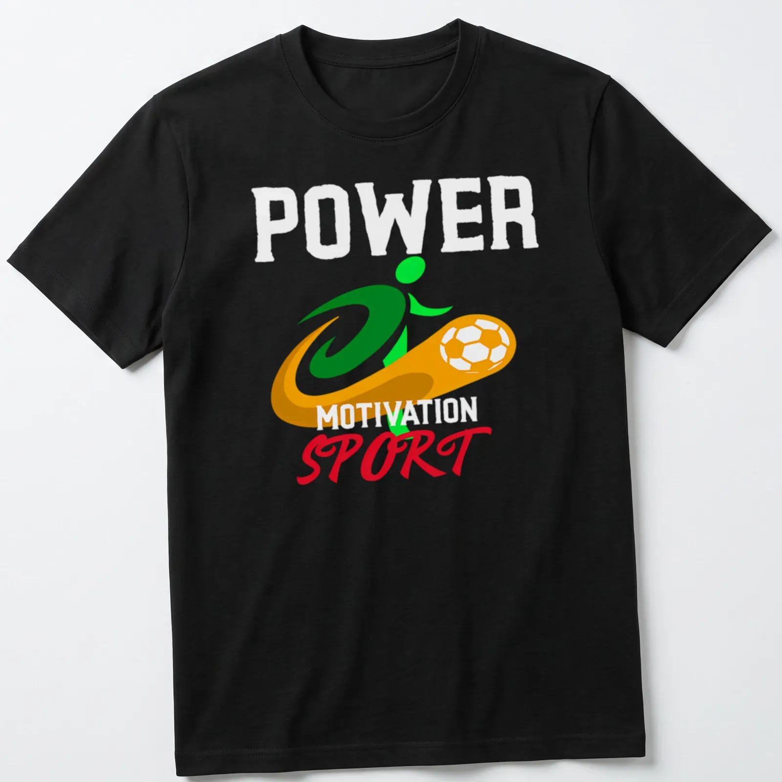 Vibrant Sport Power Motivation t-shirt featuring a soccer player in action — printed on a unisex t-shirt