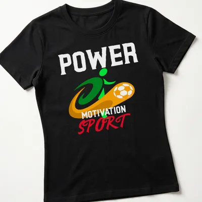 Vibrant Sport Power Motivation t-shirt featuring a soccer player in action — printed on a women's shirt