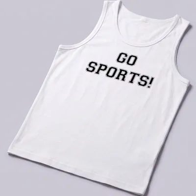Bold collegiate Sports Go t-shirt with black and white lettering. — printed on a tank top