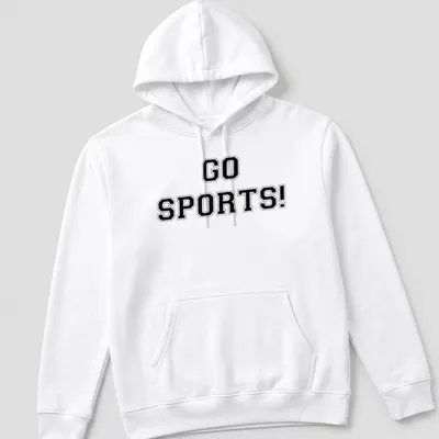 Bold collegiate Sports Go t-shirt with black and white lettering. — printed on a unisex hoodie