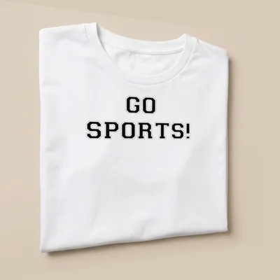 Bold collegiate Sports Go t-shirt with black and white lettering. — printed on a unisex t-shirt (angled view)