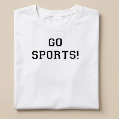 Bold collegiate Sports Go t-shirt with black and white lettering.