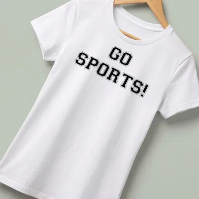Bold collegiate Sports Go t-shirt with black and white lettering. — printed on a women's shirt