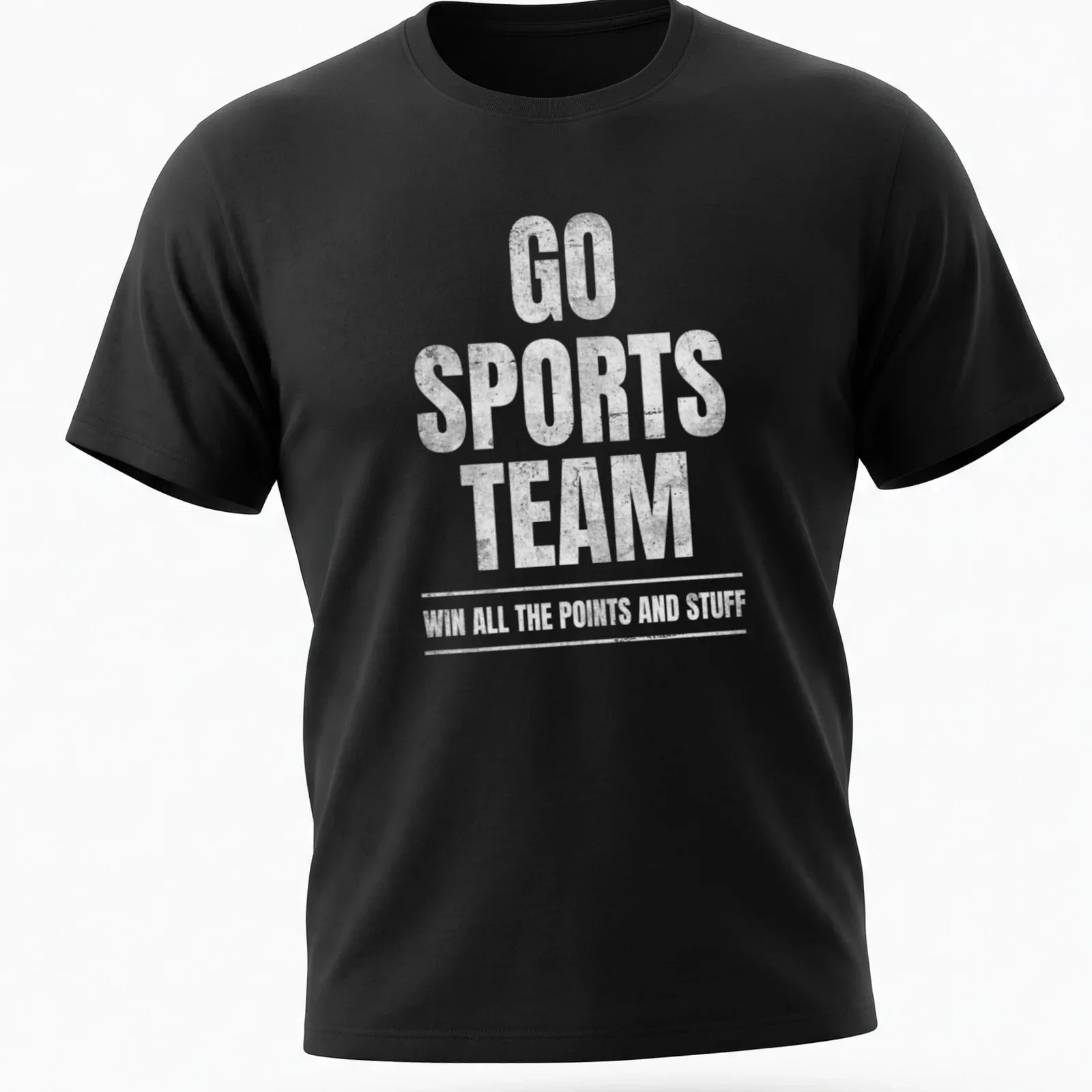 Distressed design with humorous sports team text in white and gray — printed on a unisex t-shirt
