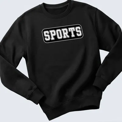 Bold typography t-shirt with the word SPORTS in black against white background — printed on a unisex sweatshirt