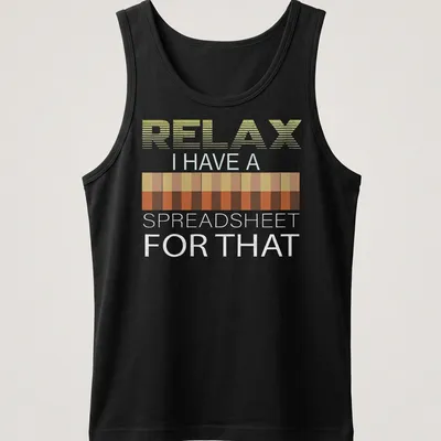 Funny spreadsheet-themed t-shirt with modern typography in various colors — printed on a tank top