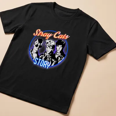 80s style band portrait with neon colors featuring Stray Cats