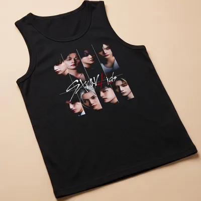 Collage art tee featuring Stray Kids in vibrant colors — printed on a tank top