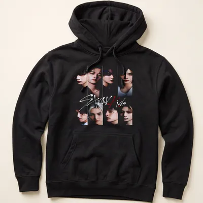 Collage art tee featuring Stray Kids in vibrant colors — printed on a unisex hoodie