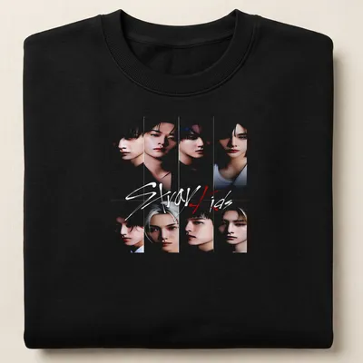 Collage art tee featuring Stray Kids in vibrant colors — printed on a unisex sweatshirt