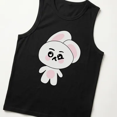 Kawaii Suho Bunny character design in white, pink, and black colors. — printed on a tank top