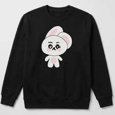 Kawaii Suho Bunny character design in white, pink, and black colors. — printed on a unisex sweatshirt