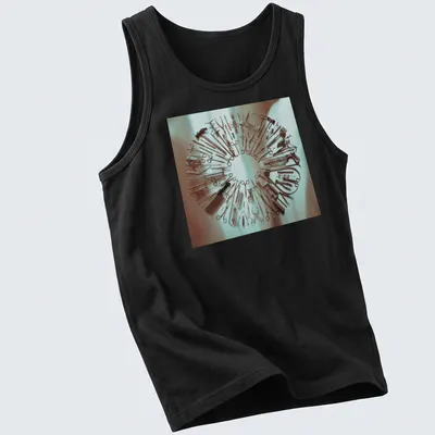 Photographic design of surgical tools in a circular arrangement on a T-shirt. — printed on a tank top