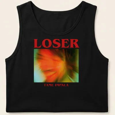 Vintage concert tee featuring 'Loser Tame Impala' in bright colors — printed on a tank top