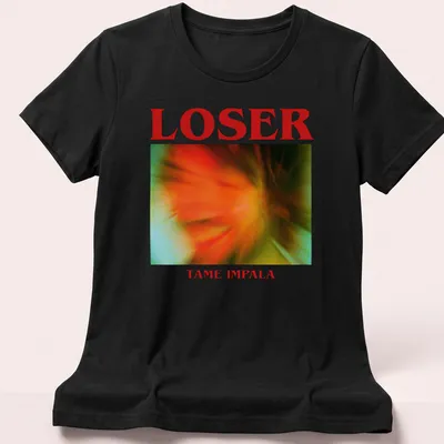 Vintage concert tee featuring 'Loser Tame Impala' in bright colors — printed on a women's shirt