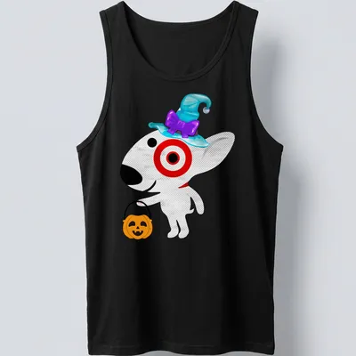 Cartoon Target dog with text 'Copy Of Target Team Member' on a Halloween — printed on a tank top