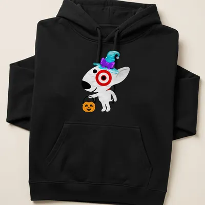 Cartoon Target dog with text 'Copy Of Target Team Member' on a Halloween — printed on a unisex hoodie