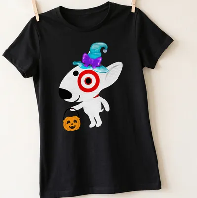Cartoon Target dog with text 'Copy Of Target Team Member' on a Halloween — printed on a women's shirt