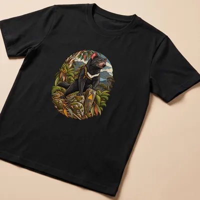 Detailed illustration of a Tasmanian devil in a lush natural setting