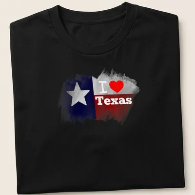Watercolor Texas flag with 'I ❤️ Texas' text in red and blue