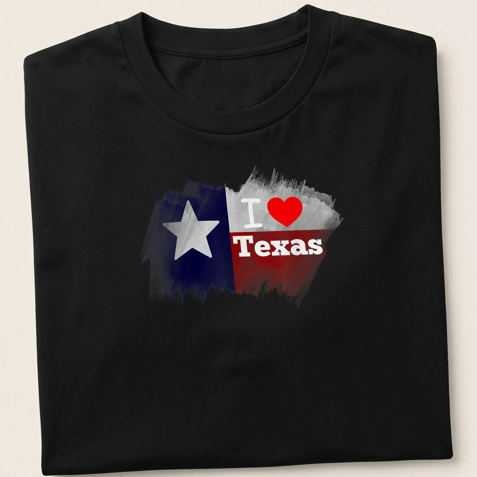Watercolor Texas flag with 'I ❤️ Texas' text in red and blue — printed on a unisex t-shirt