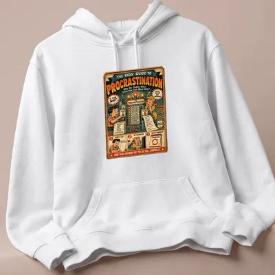 Funny retro vintage T-shirt with procrastination tips for kids — printed on a unisex hoodie