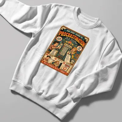 Funny retro vintage T-shirt with procrastination tips for kids — printed on a unisex sweatshirt