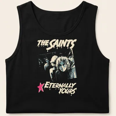 Distressed retro print featuring The Saints with light blue, pink, and cream colors — printed on a tank top