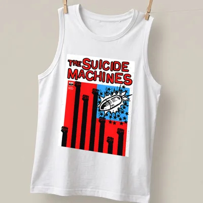 Bold graphic of fists raised against oppression with The Suicide Machines logo — printed on a tank top
