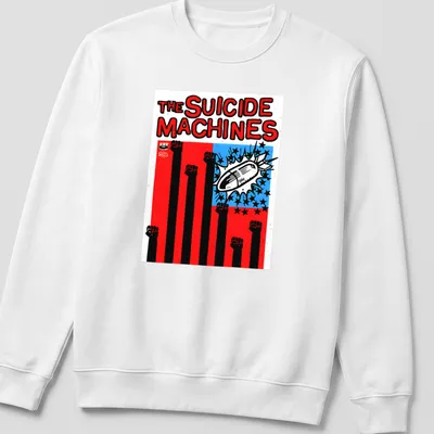 Bold graphic of fists raised against oppression with The Suicide Machines logo — printed on a unisex sweatshirt