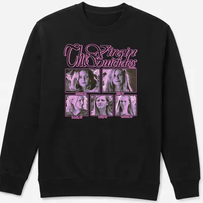 Vintage style tee featuring names of characters from The Virgin Suicides in pink and black. — printed on a unisex sweatshirt