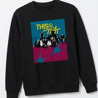 Bold graphic t-shirt with 'THIS & THAT' and a group of young adults — printed on a unisex sweatshirt
