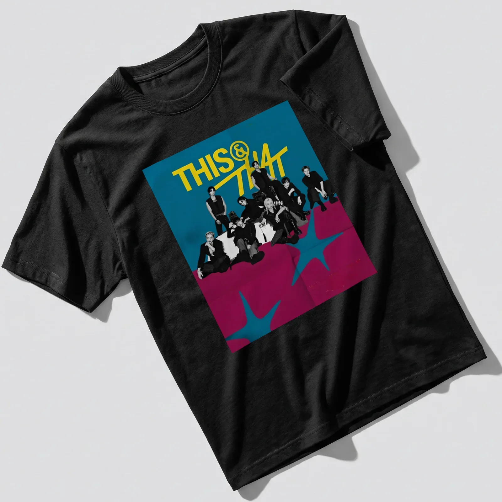 Bold graphic t-shirt with 'THIS & THAT' and a group of young adults — printed on a unisex t-shirt