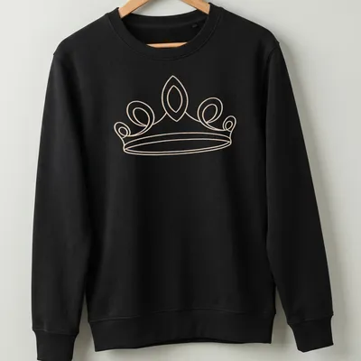 Minimal line art of an elegant tiara in gold on a light beige background — printed on a unisex sweatshirt